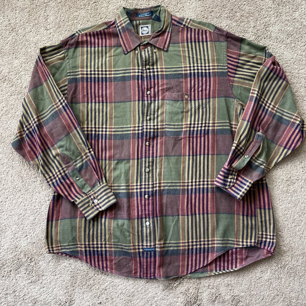 Vintage G.H. Bass Flannel Shirt Men's XL Long Wilton Plaid Fall Grunge Grandpa